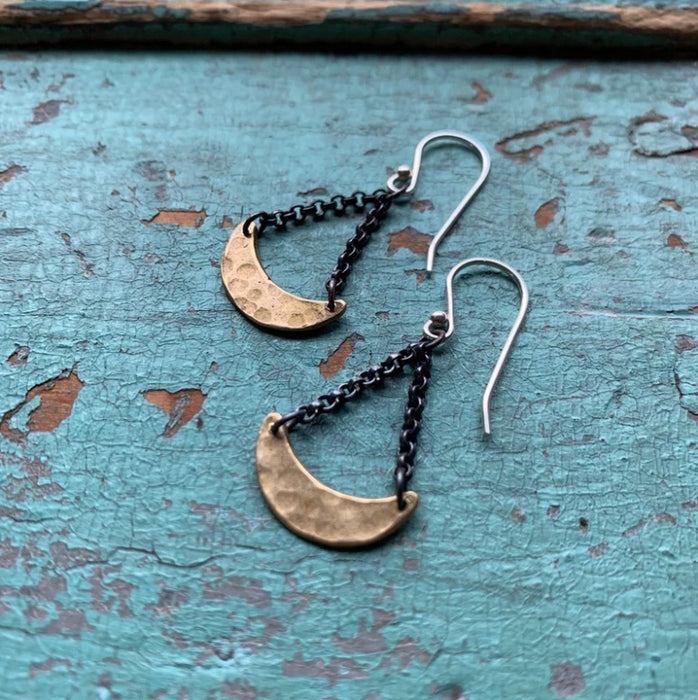 Tiny Brass Crescent Dangle Earrings