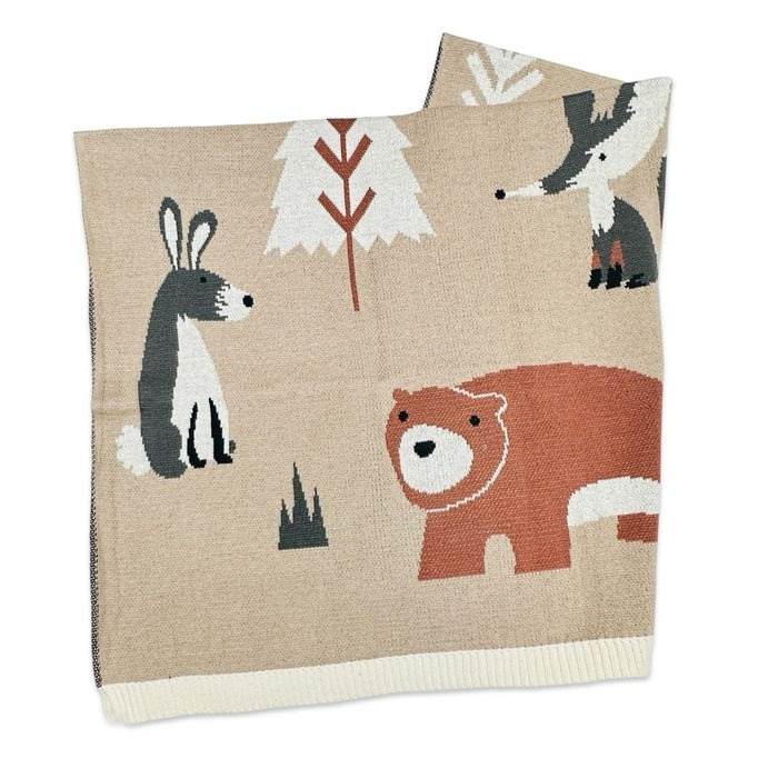 Organic Cotton Woodland Bear Jacquard Knit Baby Blanket