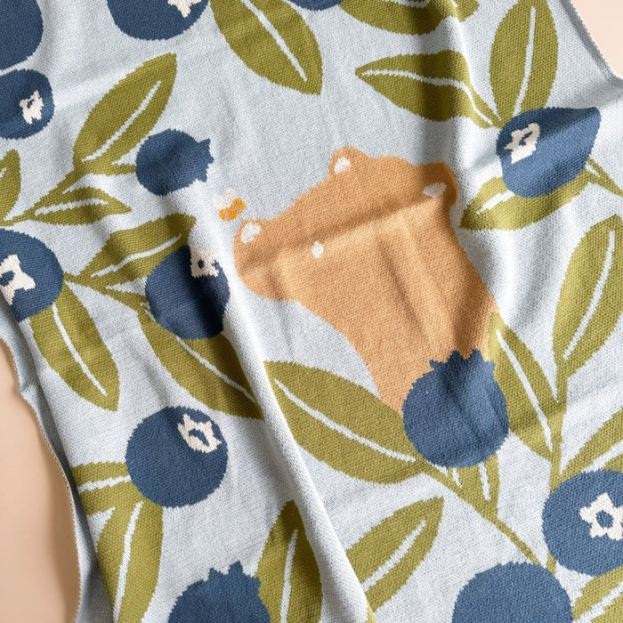 Blueberry Bear Beekeeper Organic Cotton Blanket