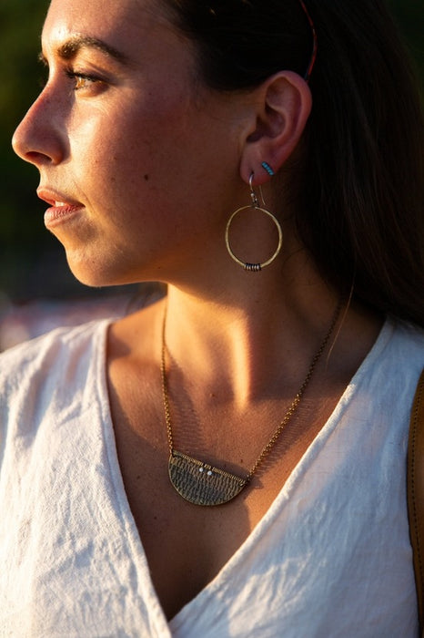 Small Brass Hoop Earrings with Heishi Beads