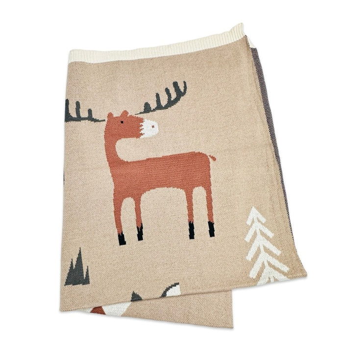 Organic Cotton Woodland Bear Jacquard Knit Baby Blanket