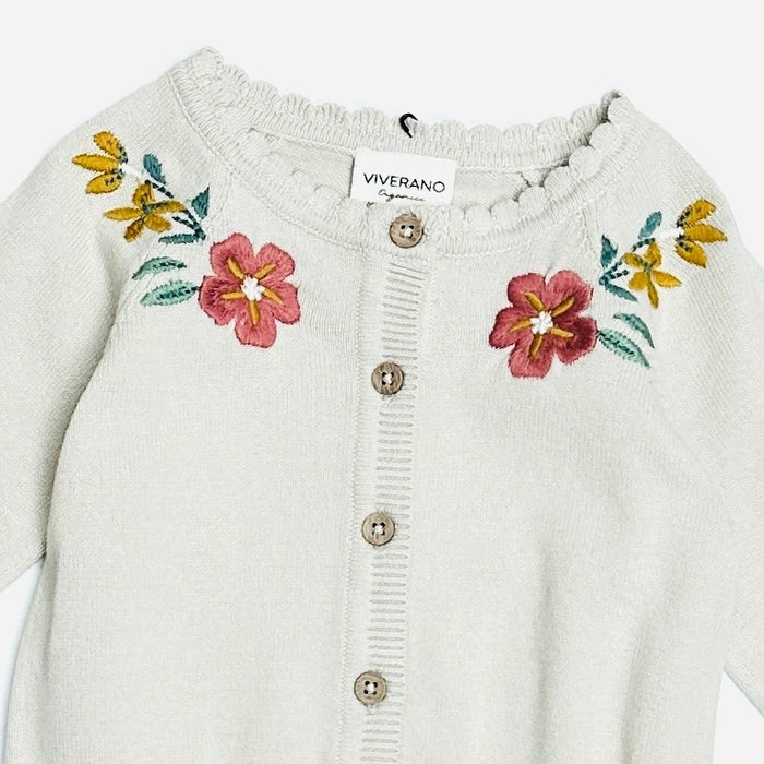 Organic Cotton Floral Embroidered Baby Cardigan Sweater