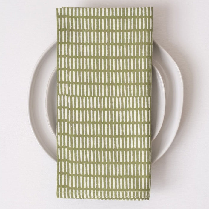 Pontis Stripes Moss Block Printed Napkins - Set of 4