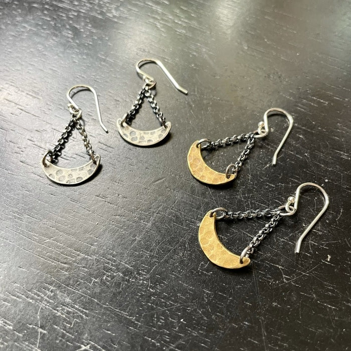 Tiny Silver Crescent Dangle Earrings