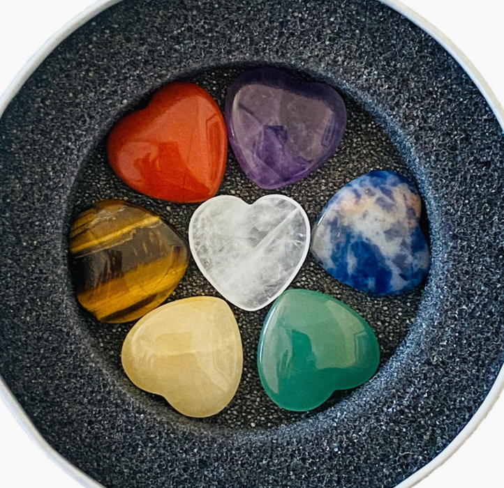 Chakra Stones Crystal Mini Hearts - Set of Seven Crystals