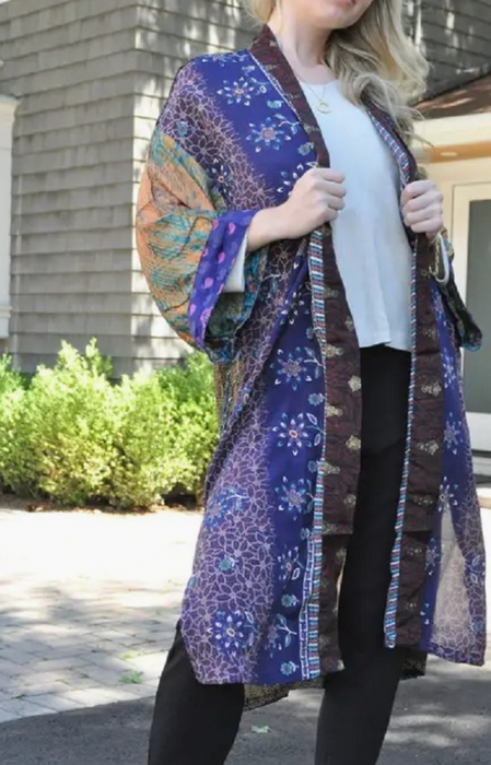 Hillside Kimono Mixed Print - Upcycled Sari