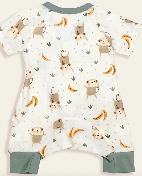 Monkey Short Sleeve Kimono Romper (Organic Muslin)