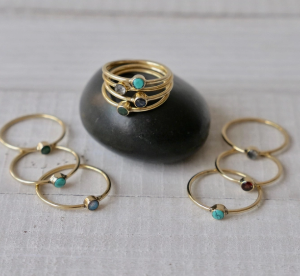 Brass and Stone Stacking Ring -Assorted